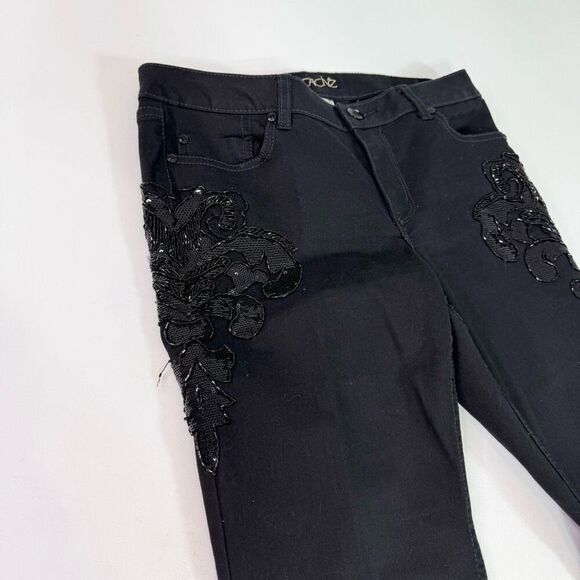Cache Jeans Womens 8 Black Boot Cut Flare Beaded Sequins Embellished Dark Denim - Picture 2 of 10